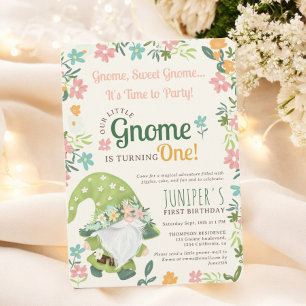 Invitation Superbe Floral Bois Gnome 1er anniversaire