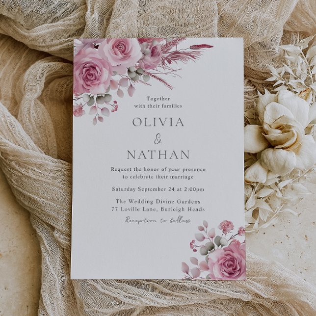 Invitation Superbe Mariage de Foral de Boho Rose Bleu (Créateur téléchargé)