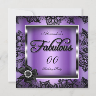Invitation Superbe Pourty Violet Damas Noir Dentelle Perle