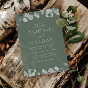 Invitation Superbe Sage Green Feuilles Mariage élégant