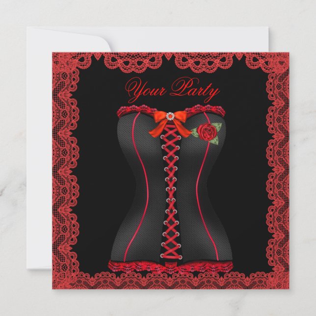 Invitation Superbe Soirée au Corset Rouge en Dentelle (Devant)