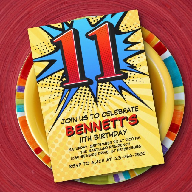 Invitation Superhero 11e anniversaire (Créateur téléchargé)