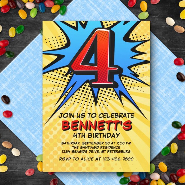 Invitation Superhero 4e anniversaire (Créateur téléchargé)