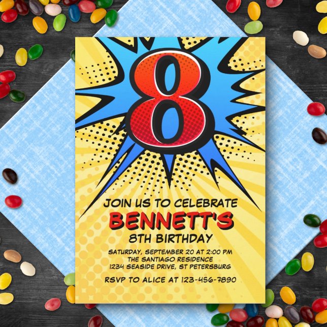 Invitation Superhero 8e anniversaire (Créateur téléchargé)