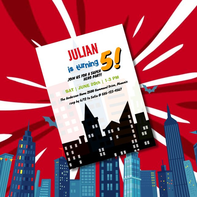 Invitation Superhero City Building Anniversaire de enfant à t (Créateur téléchargé)