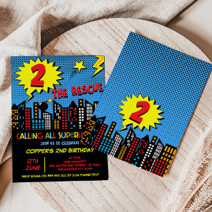 Invitation Superhero coloré Deux La Secourt 2e anniversaire