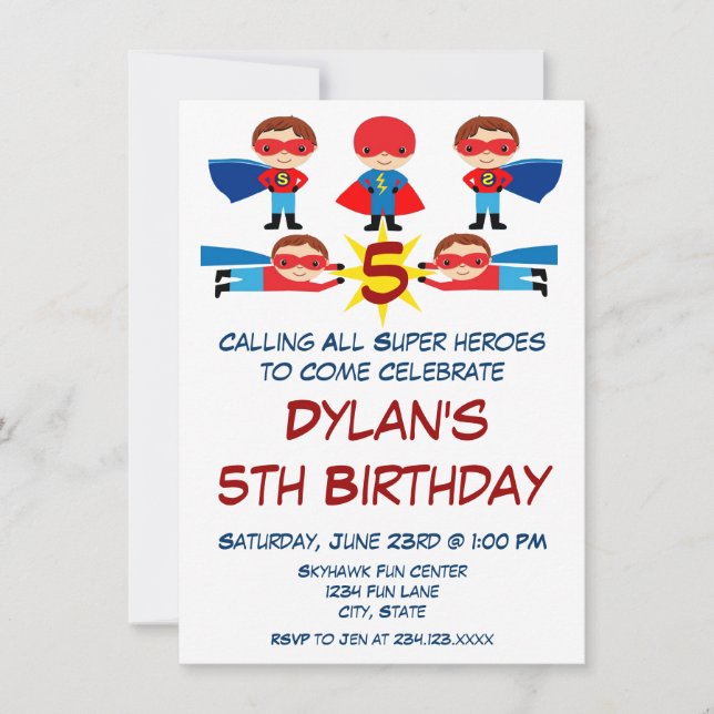 Invitation Superhero Comic Livre caractère Anniversaire Invit (Devant)