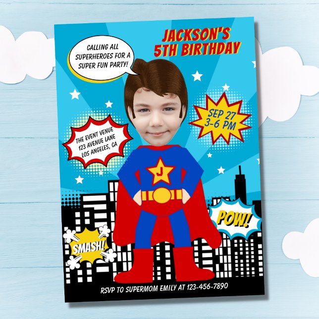 Invitation Superhero Comic Style de livre Boy Birthday Photo (Créateur téléchargé)