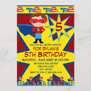 Invitation Superhero Enfants garçons Anniversaire Fête Invita
