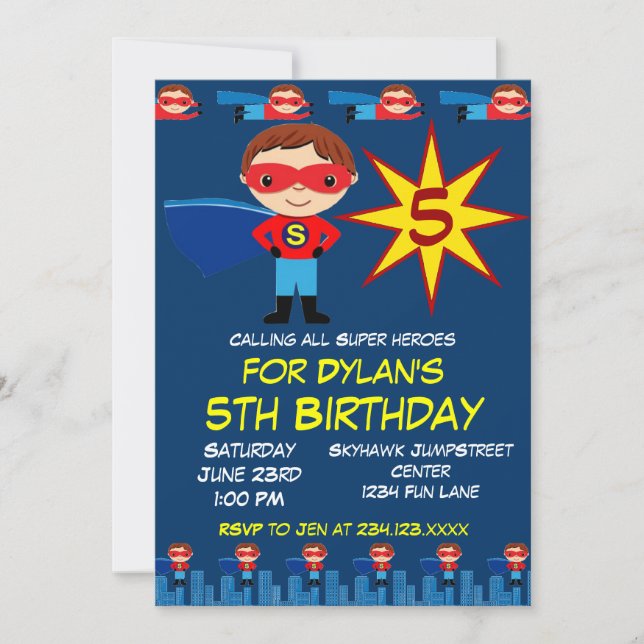 Invitation Superhero Enfants garçons Anniversaire Fête Invita (Devant)