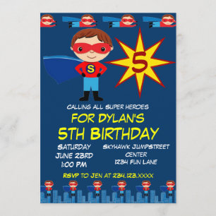 Invitation Superhero Enfants garçons Anniversaire Fête Invita