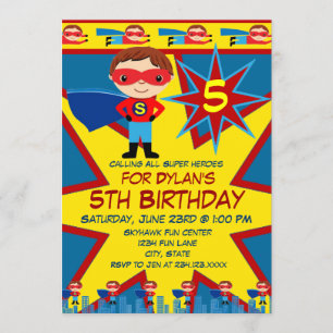 Invitation Superhero Enfants garçons Anniversaire Fête Invita