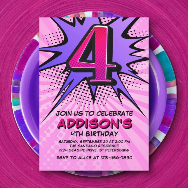 Invitation Superhero Girl's 4th Birthday (Créateur téléchargé)