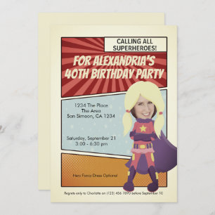 Invitation Superhero Old Comic Birthday Party (blond)