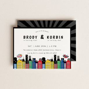 Invitation Superhero Thème Jour d'anniversaire conjoint