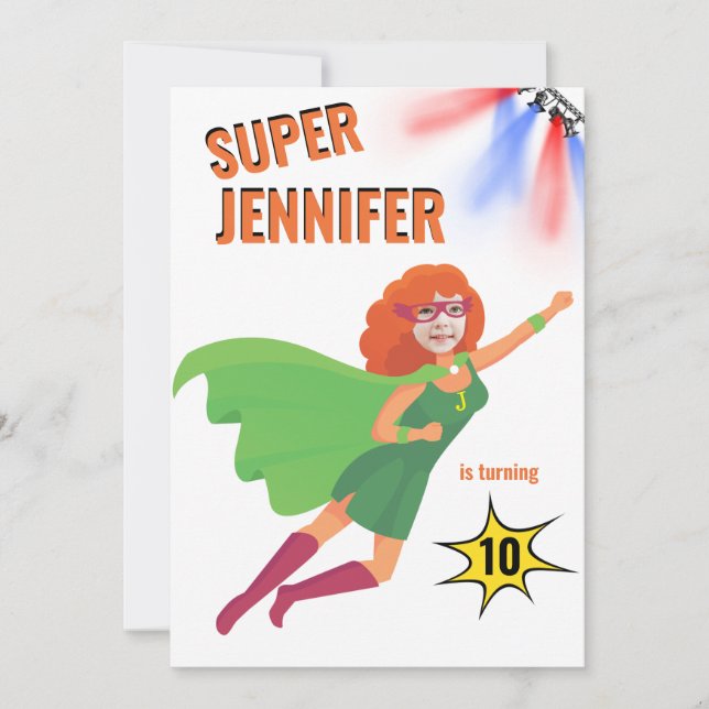 Invitation Superhero unique Extraordinaire fille anniversaire (Devant)
