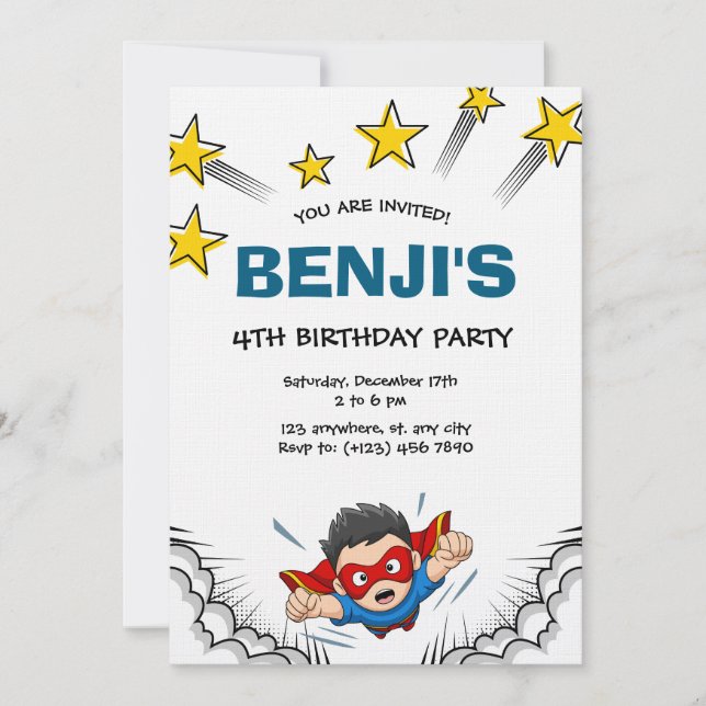 Invitation Superheroes kid's birthday party (Devant)