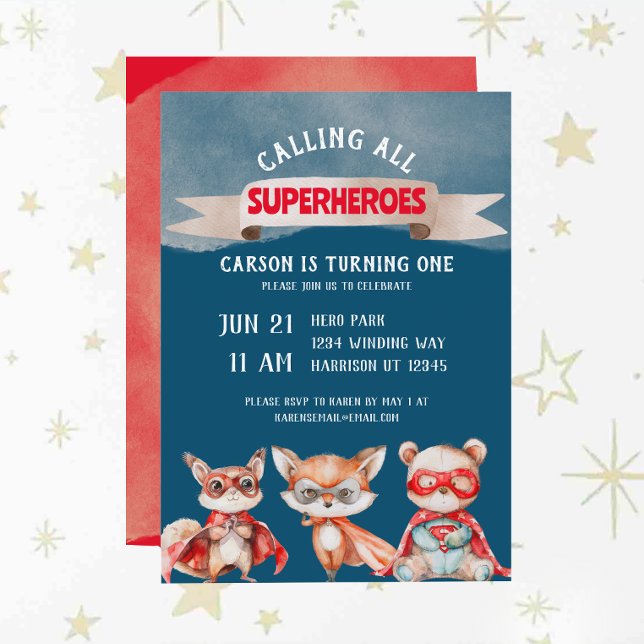 Invitation Superhéros de dessin mignon premier anniversaire (Créateur téléchargé)