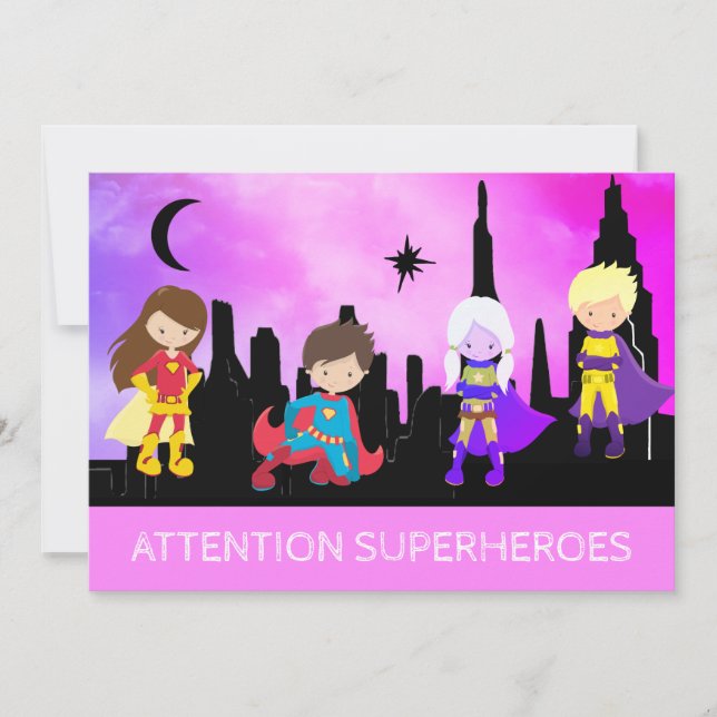 Invitation *~* SUPERHEROS Fête d'anniversaire pour enfants (Devant)