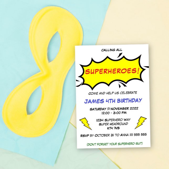 Invitation Superheros Party Joyeux anniversaire (Créateur téléchargé)