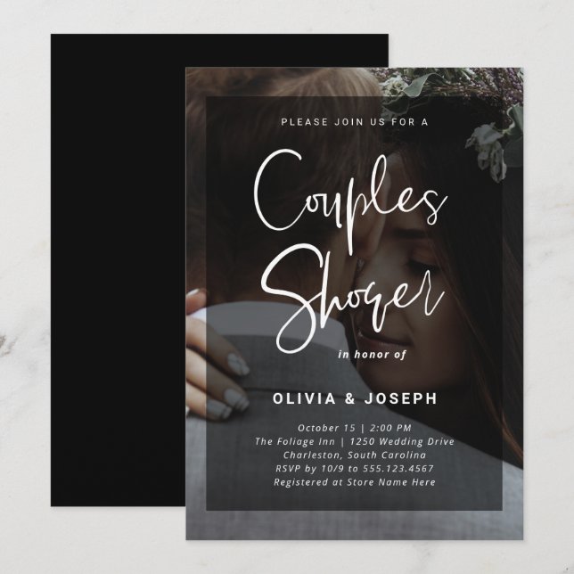 Invitation Superposition noire et blanche| Photo Couples Show (Devant / Derrière)