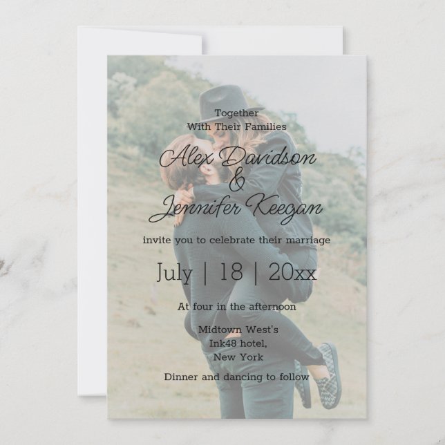 Invitation superposition photo minimaliste moderne mariage (Devant)