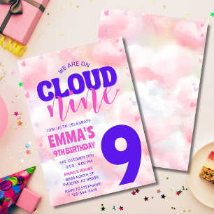 Invitation Sur Cloud Neuf Rose Neuvième fête d'anniversaire
