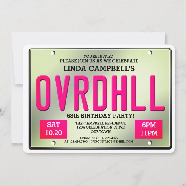 Invitation Sur la colline Plaque de permis Anniversaire Invit (Devant)