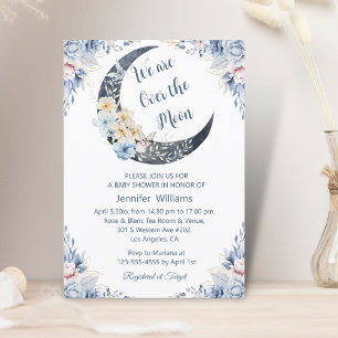 Invitation sur la lune baby shower botanique design