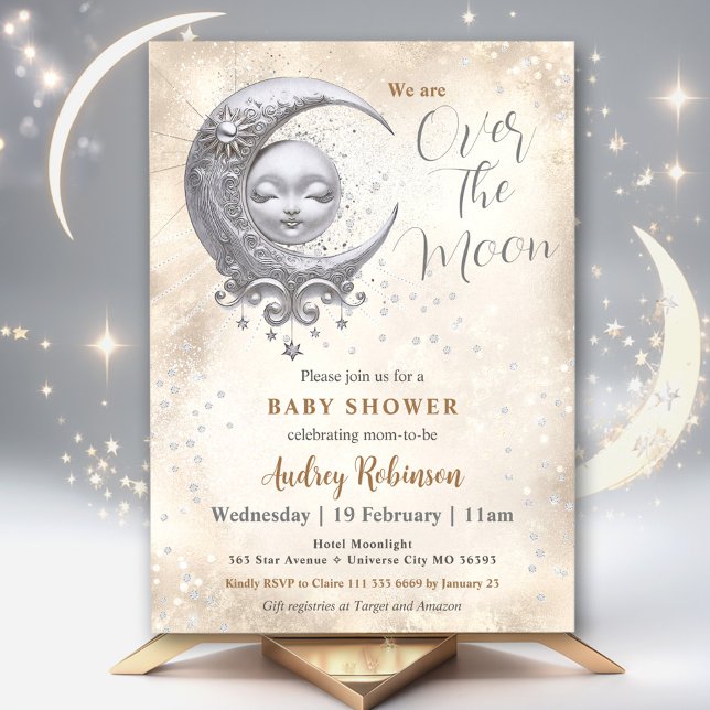 Invitation Sur la lune Baby shower neutre du genre (Over The Moon Gender Neutral Baby Shower Invitation)