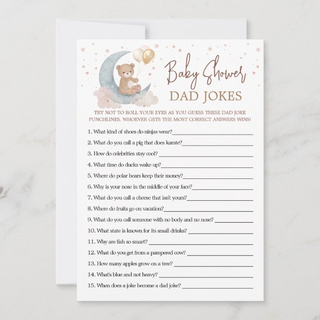 Invitation Sur la lune Baby shower papa plaisante Game Card (Devant)