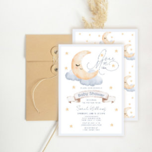 Invitation Sur la Lune Étoiles Dorées Bébé Fille Shower Bleu