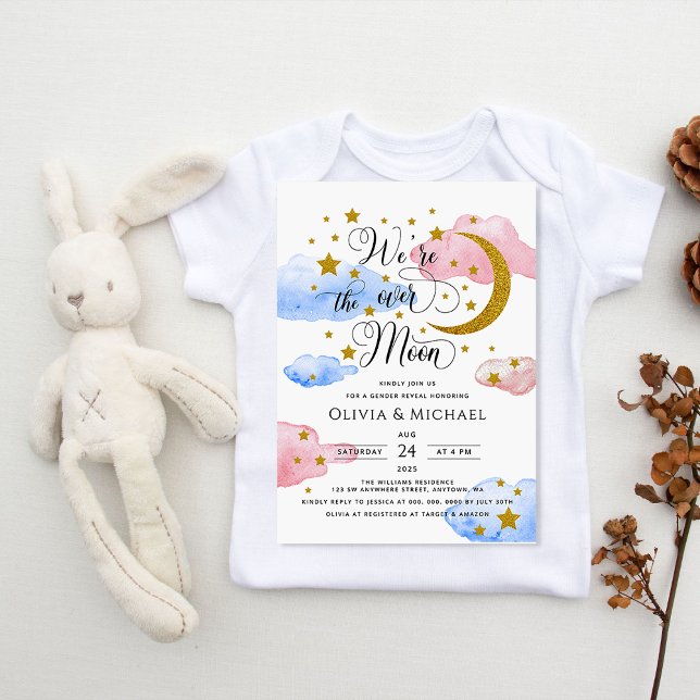 Invitation Sur la Lune Le genre révèle rose et bleu (Créateur téléchargé)