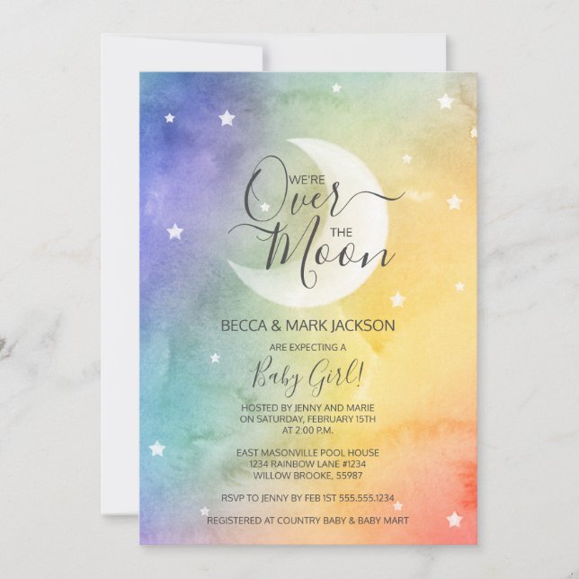 Invitation Sur le Baby shower d'aquarelle arc-en-ciel de la l (Devant)
