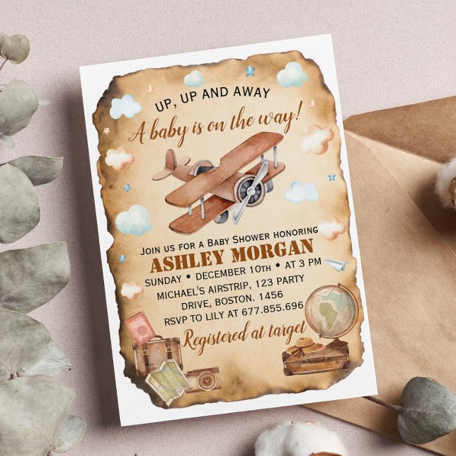 Invitation sur le Baby shower d'avion vintage (Créateur téléchargé)