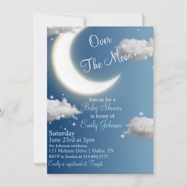 Invitation sur le Baby shower de la Lune (Devant)