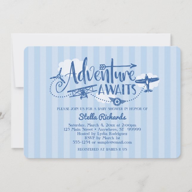 Invitation sur le Baby shower de l'aviation "Adven (Devant)