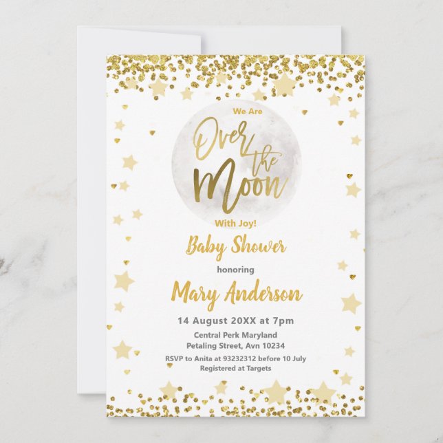 Invitation Sur Le Baby shower De L'Or De La Lune (Devant)