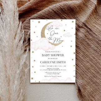 Invitation sur le Baby shower rose lune