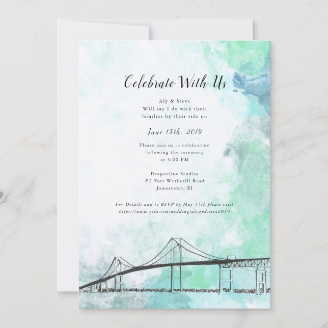 Invitation sur le thème de Newport, RI avec aquare (Devant)