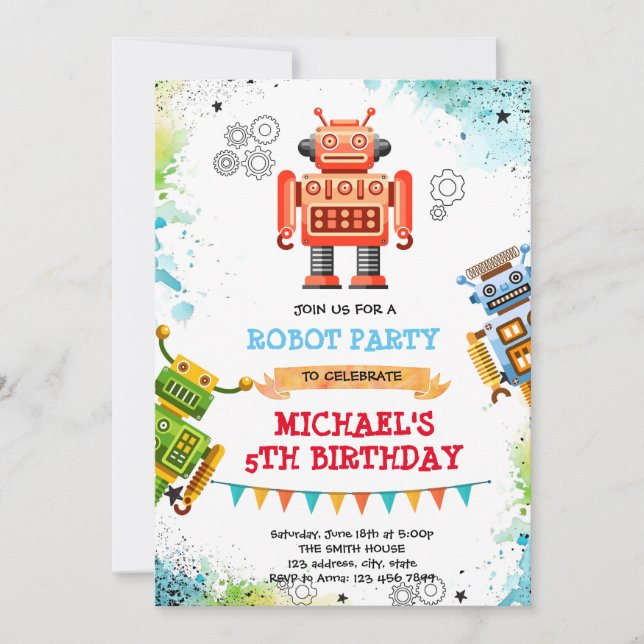 Invitation sur le thème du robot mignon (Devant)