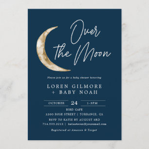 Invitation Sur Le Thème Lune Baby shower Indigo