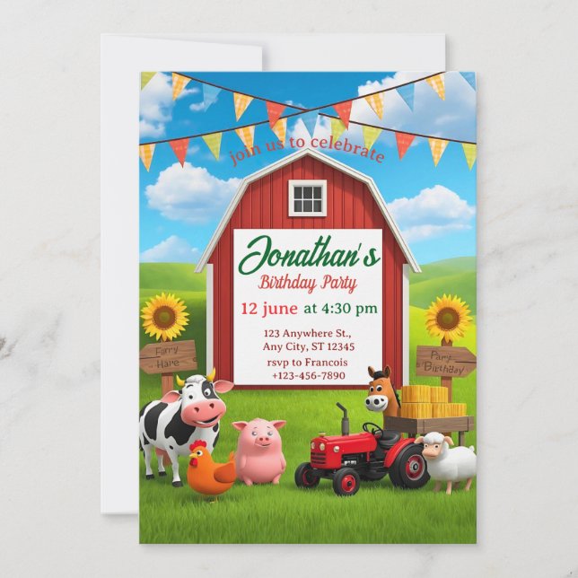 Invitation Sur l'invitation des Anniversaires de enfants agri (Devant)