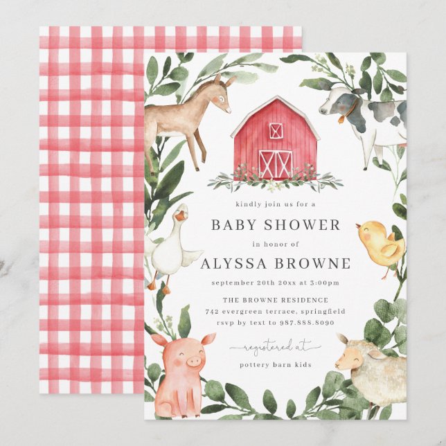 Invitation Sur L'Invitation Du Baby shower Agricole (Devant / Derrière)