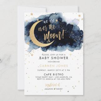 Invitation Sur l'Invitation du Baby shower de la Lune, Blue C