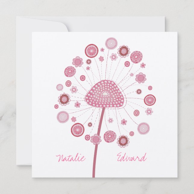 Invitation sur mesure de Dandelion rose Mariage (Devant)