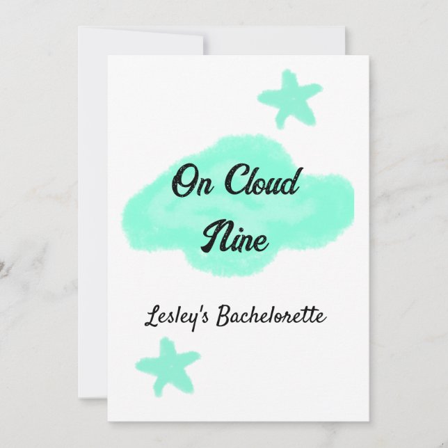 Invitation Sur nuage neuf nuages pastel vert étoile bachelore (Devant)