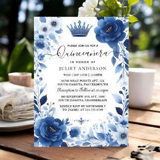 Invitation Sur Ombre ivoire Ice Sky Gold Royal Blue Quinceane