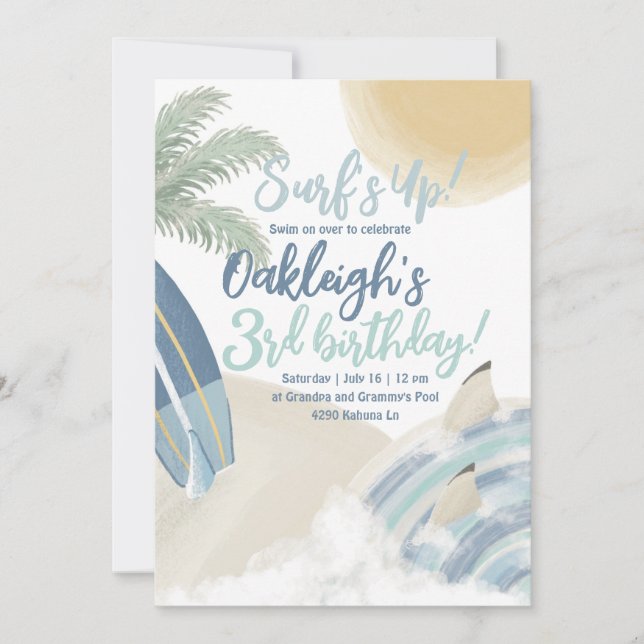 Invitation Surf à l'invitation de fête d'anniversaire (Devant)