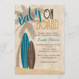 Invitation Surf Baby shower avec planches de surf